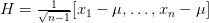 H=\frac{1}{\sqrt{n-1}}[x_1-\mu,\dots,x_n-\mu]