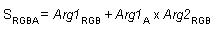 Equation of the add color modulate alpha operation (S(RGBA) = Arg1(RGB) + Arg1(A) x Arg2(RGB))