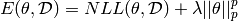 E(\theta, \mathcal{D}) =  NLL(\theta, \mathcal{D}) + \lambda||\theta||_p^p