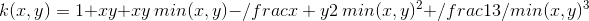 k(x, y) = 1 + xy + xy~min(x,y) - \frac{x+y}{2}~min(x,y)^2+\frac{1}{3}\min(x,y)^3