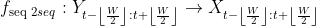 f_{\text {seq } 2 s e q}: Y_{t-\left\lfloor\frac{W}{2}\right\rfloor: t+\left\lfloor\frac{W}{2}\right\rfloor} \rightarrow X_{t-\left\lfloor\frac{W}{2}\right\rfloor: t+\left\lfloor\frac{W}{2}\right\rfloor}