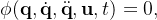 \phi (\mathbf{q},\dot{\mathbf{q}},\ddot{\mathbf{q}},\mathbf{u},t)=0,