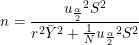 \small n=\frac{​{​{u_{\frac{\alpha }{2}}}^2S^2}}{r^2{\bar{Y}}^2+\frac{1}{N}{​{u_{\frac{\alpha }{2}}}^2S^2}}