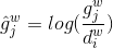 \hat{g}_{j}^{w}=log(\frac{g_{j}^{w}}{d_{i}^{w}})