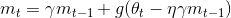 m_{t}=\gamma m_{t-1}+g(\theta_{t}-\eta \gamma m_{t-1} )