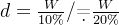 d = \frac{W}{10\%}/ \d=\frac{W}{20\%}