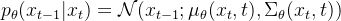 p_\theta(x_{t-1}|x_t)=\mathcal{N}(x_{t-1};\mu_\theta(x_t,t),\Sigma_\theta(x_t,t))