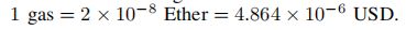 1气=2×10−8醚=4.864×10−6美元。