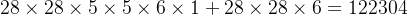 $28\times 28\times 5\times 5\times 6\times 1 + 28\times 28\times 6=122304$