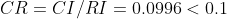 CR=CI/RI=0.0996<0.1