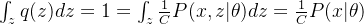 \int_z q(z)dz=1=\int_z \frac{1}{C}P(x,z|\theta)dz=\frac{1}{C} P(x|\theta)