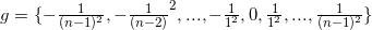 g= \{ -\frac{1}{(n-1)^2}, -\frac{1}{(n-2)}^2,...,-\frac{1}{1^2},0,\frac{1}{1^2},...,\frac{1}{(n-1)^2} \}