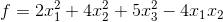 f=2x_{1}^{2}+4x_{2}^{2}+5x_{3}^{2}-4x_{1}x_{2}