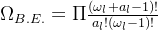 \Omega_{B.E.}=\Pi \frac{(\omega_l+a_l-1)!}{a_l!(\omega_l-1)!}