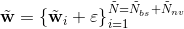 \tilde{\textbf{w}}=\left \{ \tilde{\textbf{w}}_{i}+\varepsilon \right \}_{i=1}^{\tilde{N}=\tilde{N}_{bs}+\tilde{N}_{nv}}