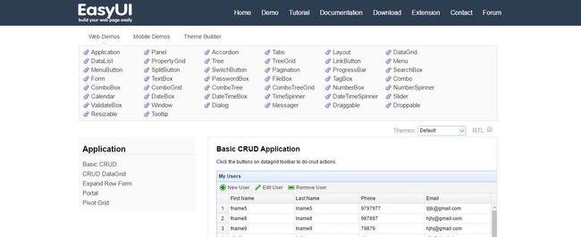 jQuery EasyUI Demo page, showing the Panel Tools control