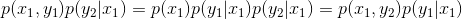 p(x_{1},y_{1})p(y_{2}|x_{1})=p(x_{1})p(y_{1}|x_{1})p(y_{2}|x_{1})=p(x_{1},y_{2})p(y_{1}|x_{1})