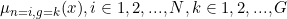 \mu_{n=i, g=k}(x), i \in {1, 2, ..., N}, k \in {1, 2, ... , G}