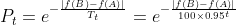 P_t=e^{-\frac{|f(B)-f(A)|}{T_t}}=e^{-\frac{|f(B)-f(A)|}{100\times0.95^t}}