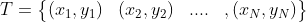 T=\begin{Bmatrix} (x_1,y_1) & (x_2,y_2) & .... &, (x_N,y_N) \end{Bmatrix}