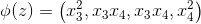 \phi(z)=\left(x_{3}^{2}, x_{3} x_{4}, x_{3} x_{4}, x_{4}^{2}\right)