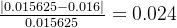 \frac{​{\left| {0.015625 - 0.016} \right|}}{​{0.015625}} = 0.024