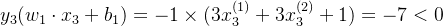 y_3(w_1\cdot x_3+b_1)=-1 \times(3x_3^{(1)}+3x_3^{(2)}+1)=-7<0