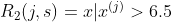 R_{2}(j,s)={x|x^{(j)}> 6.5}