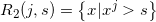 \small R_2(j,s)=\left \{ x|x^{j}> s \right \}