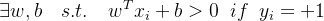 \exists w, b \quad s.t. \quad w^Tx_i+b>0 \;\; if \;\; y_i=+1