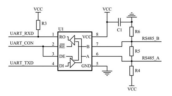 带收发控制脚非隔离RS-485电路
