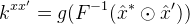 k^{x{x}'}=g(F^{-1}(\hat{x}^{*}\odot {\hat{x}}'))