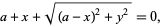 a+x+sqrt((a-x)^2+y^2)=0,