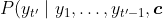 P(y_{t^\prime} \mid y_1, \ldots, y_{t^\prime-1}, \boldsymbol{c}