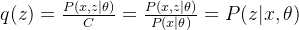 q(z)=\frac{P(x,z|\theta)}{C}=\frac{P(x,z|\theta)}{P(x|\theta)}=P(z|x,\theta)