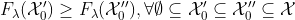 F_\lambda (\mathcal X_0')\geq F_\lambda (\mathcal X_0'') , \forall\emptyset \subseteq\mathcal X_0'\subseteq\mathcal X_0''\subseteq\mathcal X