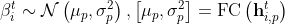 \beta_i^t \sim \mathcal{N}\left(\mu_p, \sigma_p^2\right),\left[\mu_p, \sigma_p^2\right]=\operatorname{FC}\left(\mathbf{h}_{i, p}^t\right)