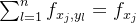 \sum^n_{l=1}{f_{x_j,y_l}}=f_{x_j}