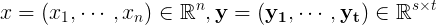 \large x = (x_1,\cdots,x_n)\in\mathbb{R}^n, \mathbf{y} =(\mathbf{y_1},\cdots,\mathbf{y_t})\in\mathbb{R}^{s\times t}