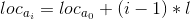 loc_{a_{i}}=loc_{a_{0}}+(i-1)*l