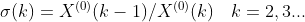 \sigma (k)=X^{(0)}(k-1)/X^{(0)}(k)\, \,\: \: \, k=2,3...