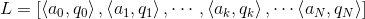 L=\left [ \left \langle a_{0},q_{0} \right \rangle ,\left \langle a_{1},q_{1} \right \rangle,\cdots ,\left \langle a_{k},q_{k} \right \rangle,\cdots \left \langle a_{N},q_{N} \right \rangle\right ]