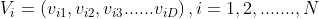 V_{i}=\left ( v_{i1} ,v_{i2},v_{i3}......v_{iD}\right ),i=1,2,.......,N