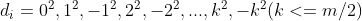 d_{i}=0^{2},1^{2},-1^{2},2^{2},-2^{2},...,k^{2},-k^{2}(k<=m/2)