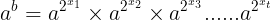 \large a^{b}=a^{2^{x_{1}}}\times a^{2^{x_{2}}}\times a^{2^{x_{3}}}......a^{2^{x_{t}}}