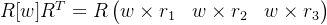 R[w]R^T=R\begin{pmatrix} w \times r_1 & w \times r_2& w \times r_3 \end{pmatrix}