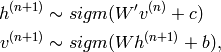 h^{(n+1)} &\sim sigm(W'v^{(n)} + c) \\v^{(n+1)} &\sim sigm(W h^{(n+1)} + b),