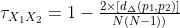 \tau _{X_{1}X_{2}}=1-\tfrac{2\times \left [ d_{\Delta }(p_{1},p_{2}) \right ]}{N(N-1))}