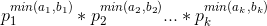 p_1^{min(a_1,b_1)}*p_2^{min(a_2,b_2)}...*p_k^{min(a_k,b_k)}