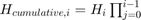 $H_{cumulative,i} = H_i \prod_{j=0}^{i-1}$